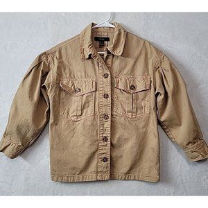 Forever 21 Women's Boyfriend Style Cargo Jacket Size Small Pleated Puff Sleeves